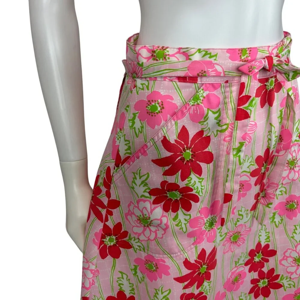 Vintage 70s Wrap Skirt Womens M Neon Pink Red Floral Print Liza by Lilly Pulitze - Picture 5 of 9